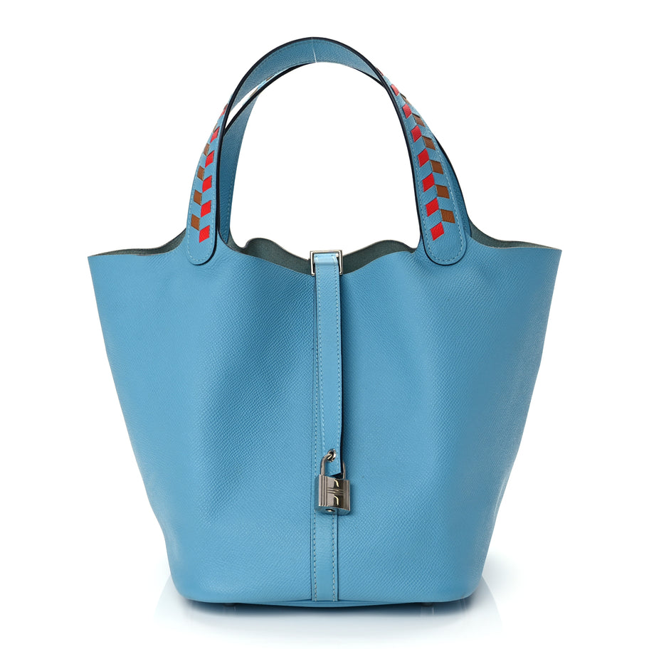 Hermes Epsom Tressage De Cuir Picotin Lock 22 MM Bleu du Nord Rouge Coeur Bleu du Nord Image 1