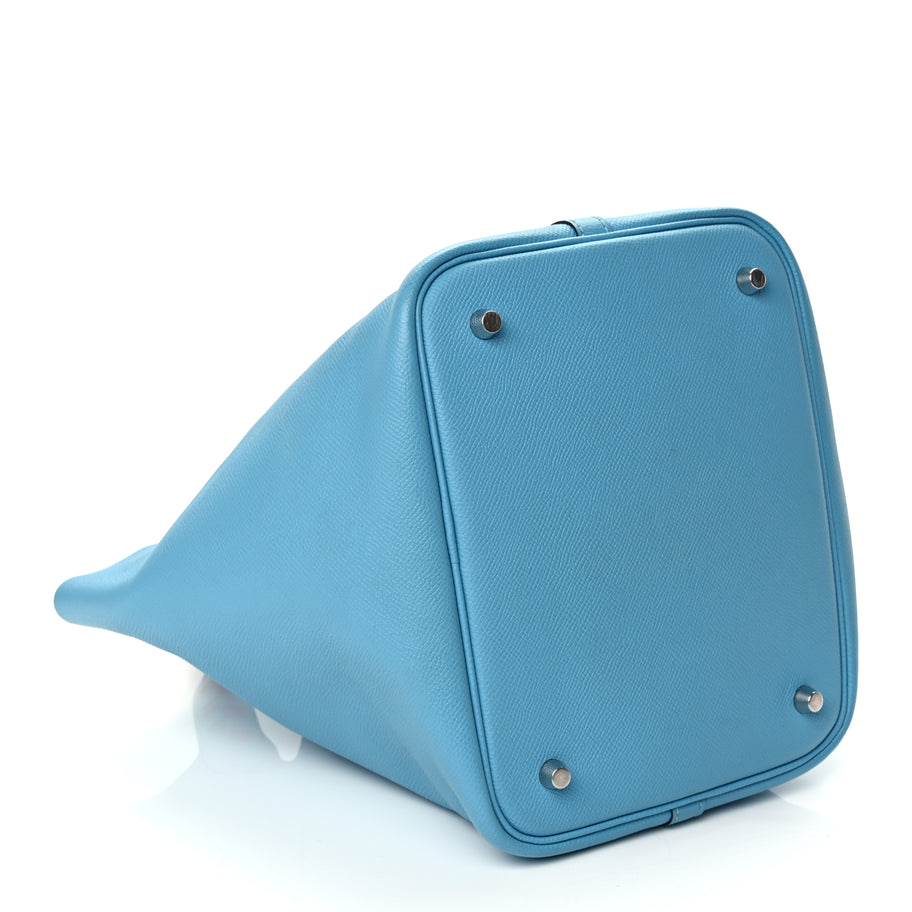 Hermes Epsom Tressage De Cuir Picotin Lock 22 MM Bleu du Nord Rouge Coeur Bleu du Nord Image 3