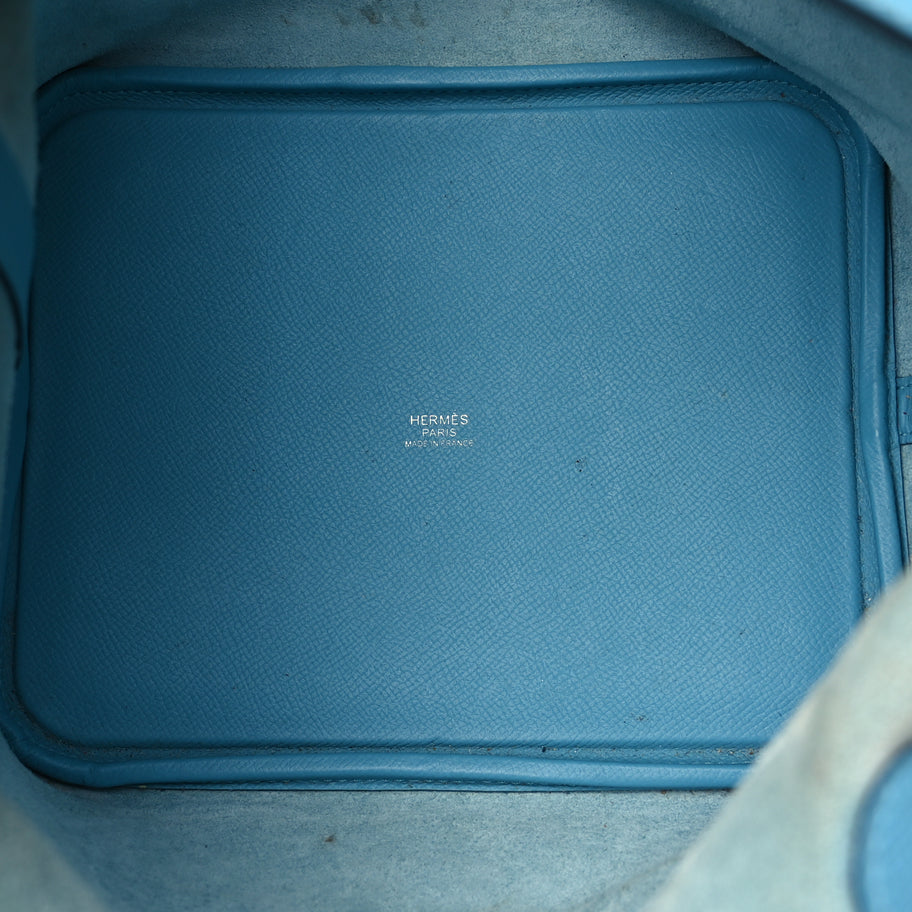 Hermes Epsom Tressage De Cuir Picotin Lock 22 MM Bleu du Nord Rouge Coeur Bleu du Nord Image 4