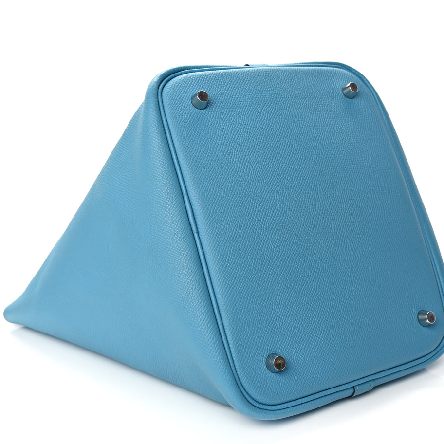 Hermes Epsom Tressage De Cuir Picotin Lock 22 MM Bleu du Nord Rouge Coeur Bleu du Nord Image 7