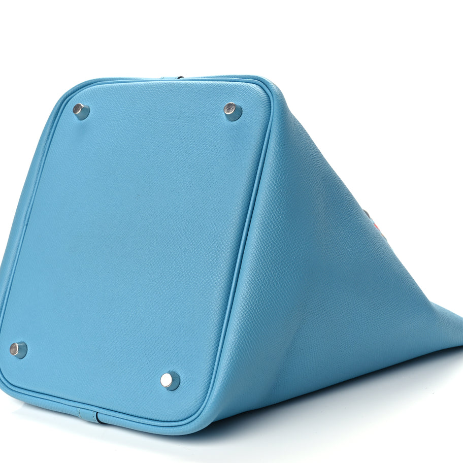 Hermes Epsom Tressage De Cuir Picotin Lock 22 MM Bleu du Nord Rouge Coeur Bleu du Nord Image 8