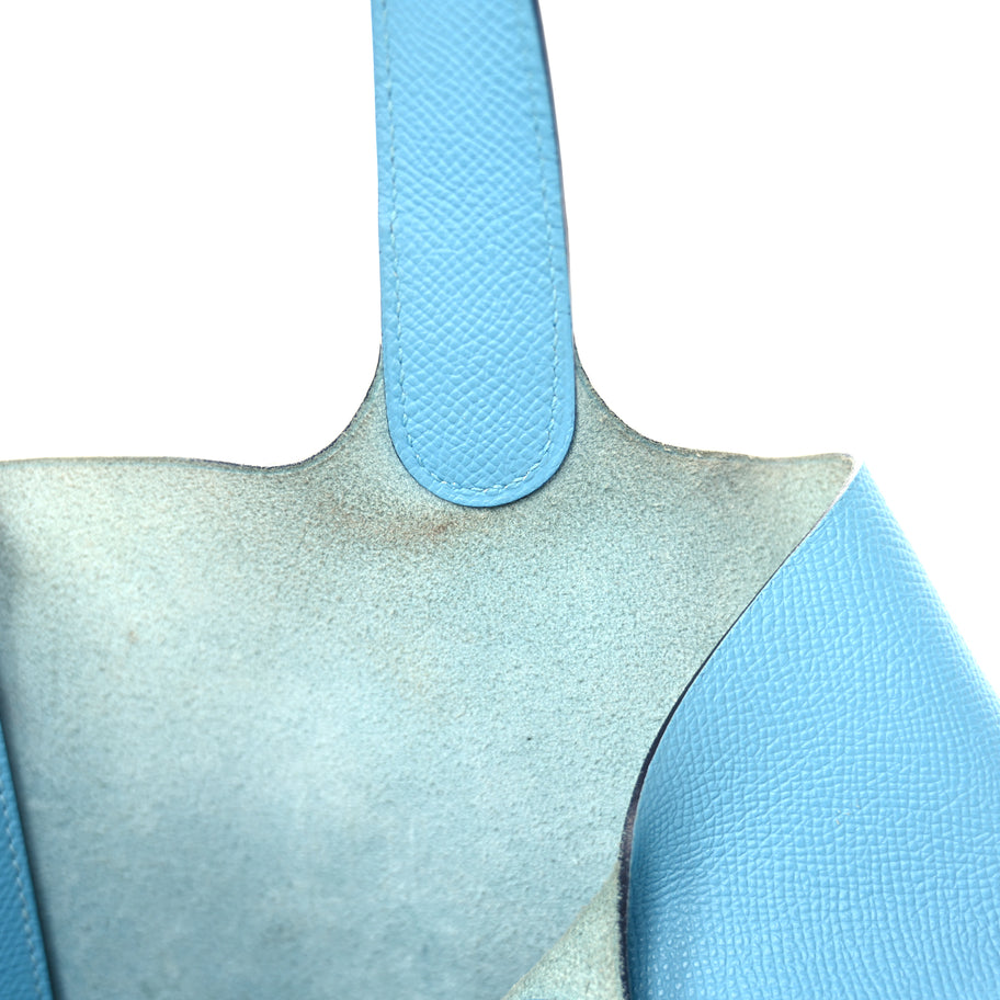 Hermes Epsom Tressage De Cuir Picotin Lock 22 MM Bleu du Nord Rouge Coeur Bleu du Nord Image 11