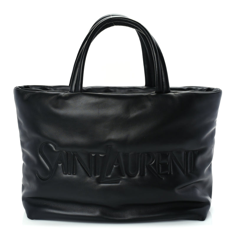  Saint Laurent Lambskin Wide Puffer Tote  Black
