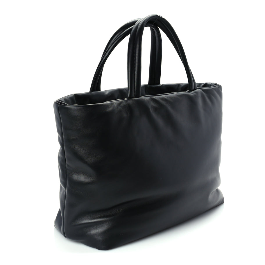 Saint Laurent Lambskin Wide Puffer Tote  Black Image 2
