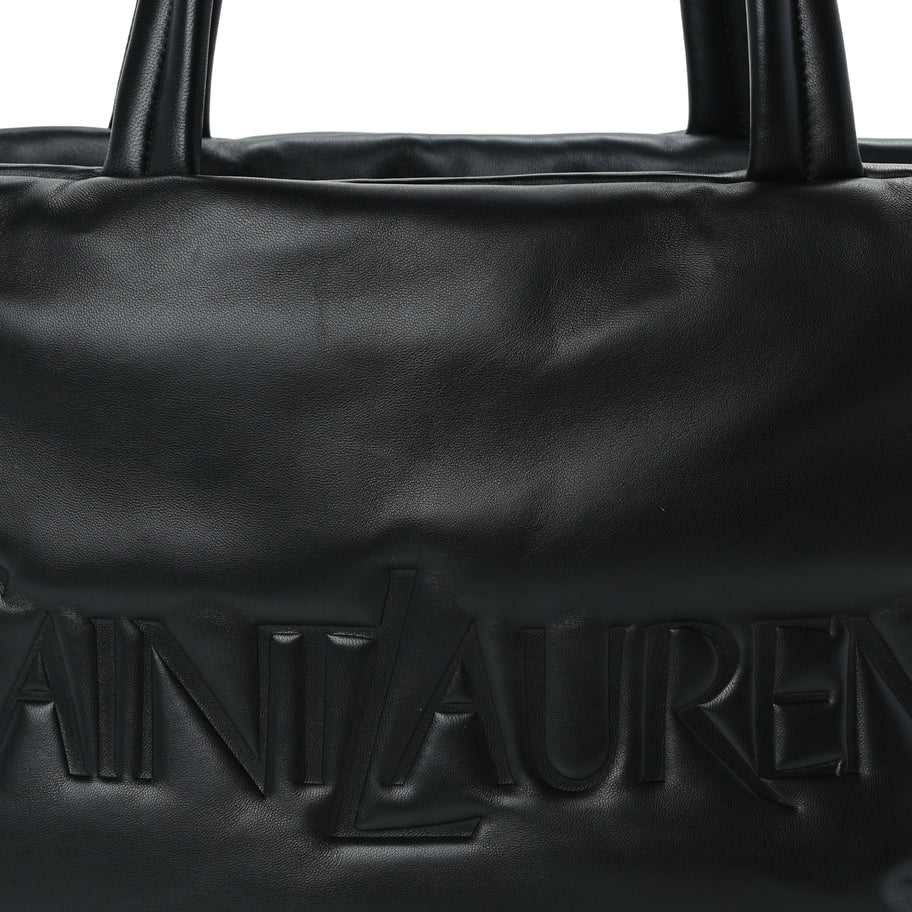 Saint Laurent Lambskin Wide Puffer Tote  Black Image 6