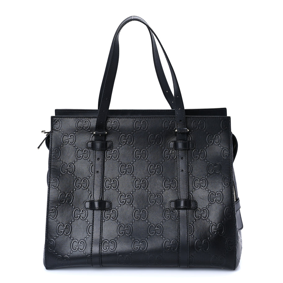 Gucci Calfskin GG Tennis Embossed Tote Bag Black Image 1