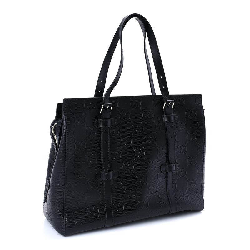  Gucci Calfskin GG Tennis Embossed Tote Bag Black