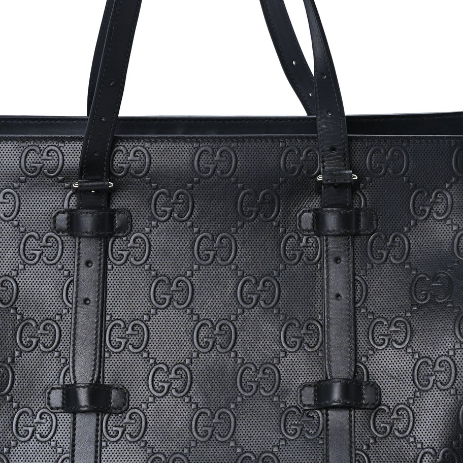 Gucci Calfskin GG Tennis Embossed Tote Bag Black Image 6