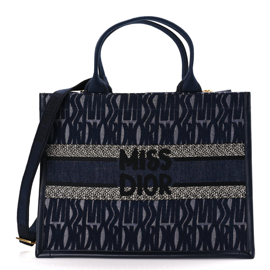 Christian Dior Canvas Calfskin Embroided Medium Miss Dior All Over Book Tote  Denim Multicolor Image 1