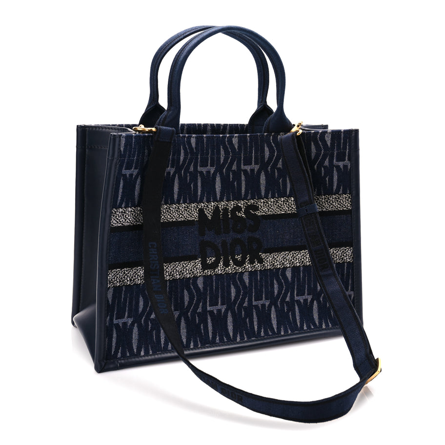 Christian Dior Canvas Calfskin Embroided Medium Miss Dior All Over Book Tote  Denim Multicolor Image 2