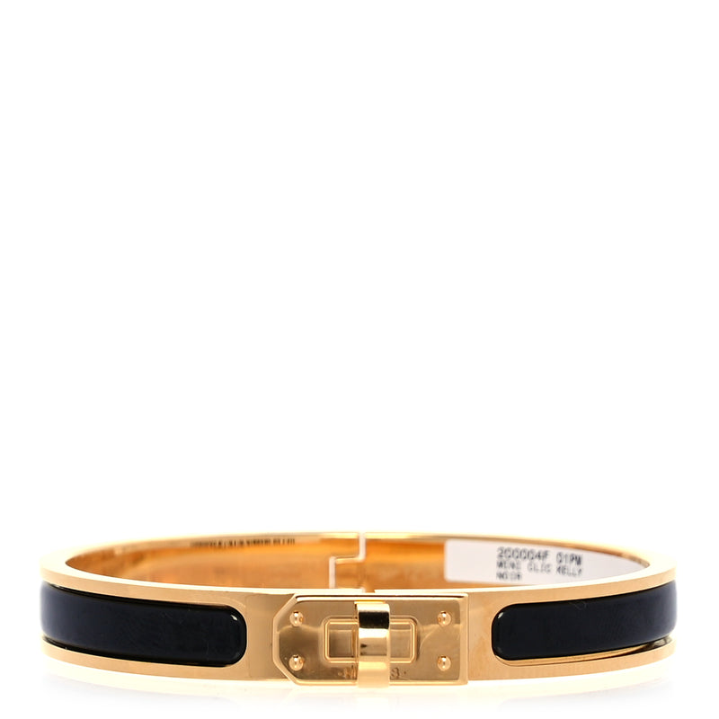 Hermes Enamel Mini Clic Kelly Bracelet PM Black