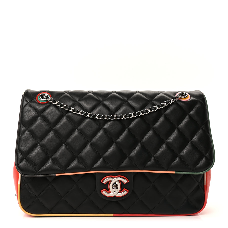 Chanel Lambskin Quilted Jumbo Cuba Color Flap  Black Image 1