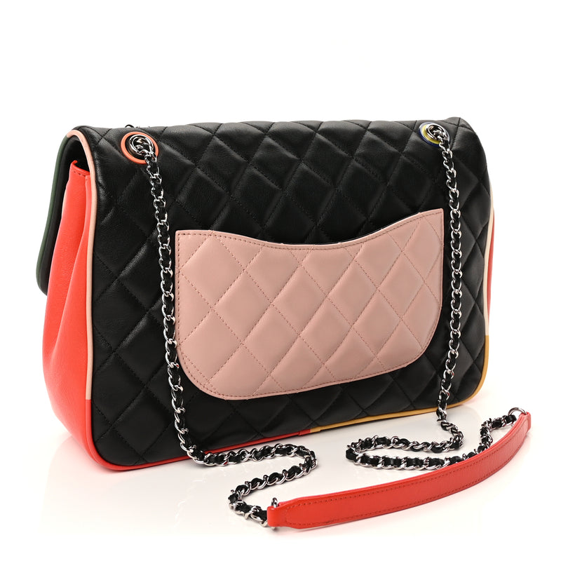  Chanel Lambskin Quilted Jumbo Cuba Color Flap  Black