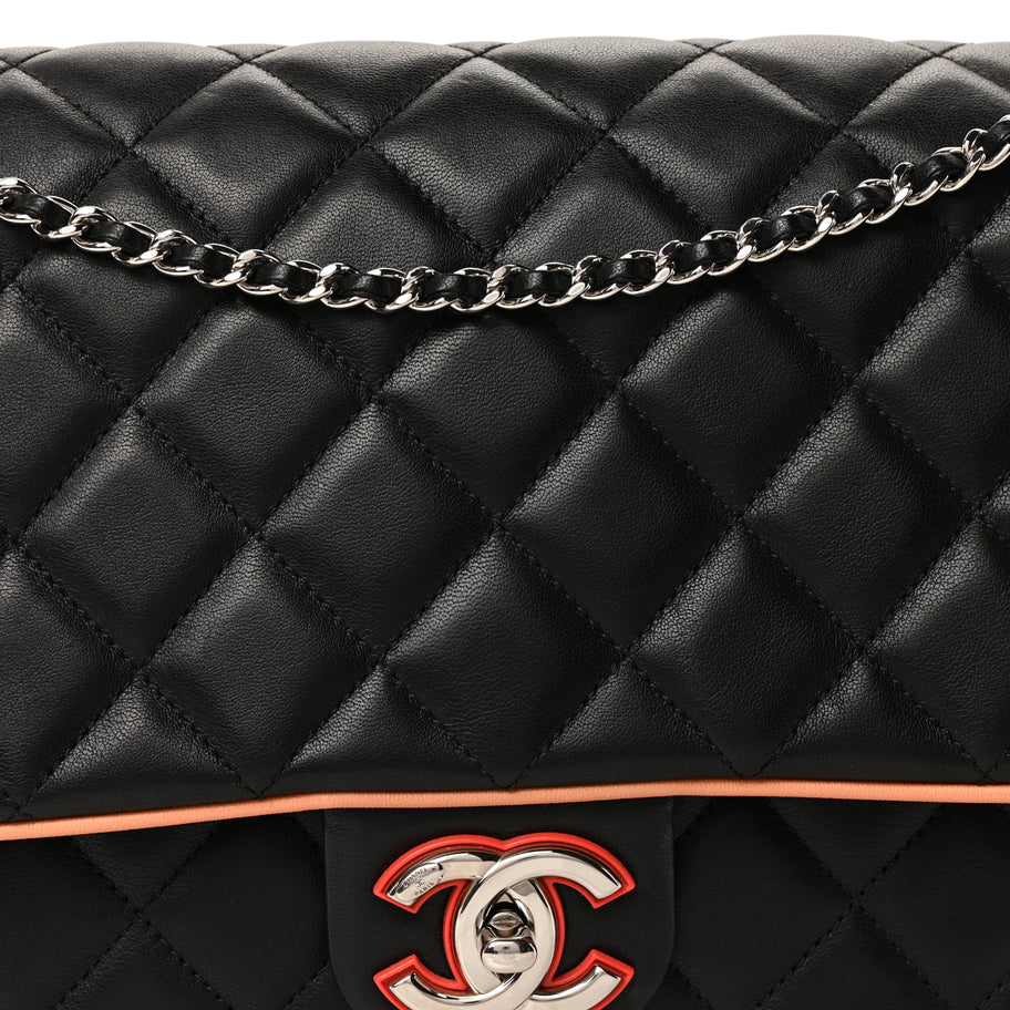 Chanel Lambskin Quilted Jumbo Cuba Color Flap  Black Image 6