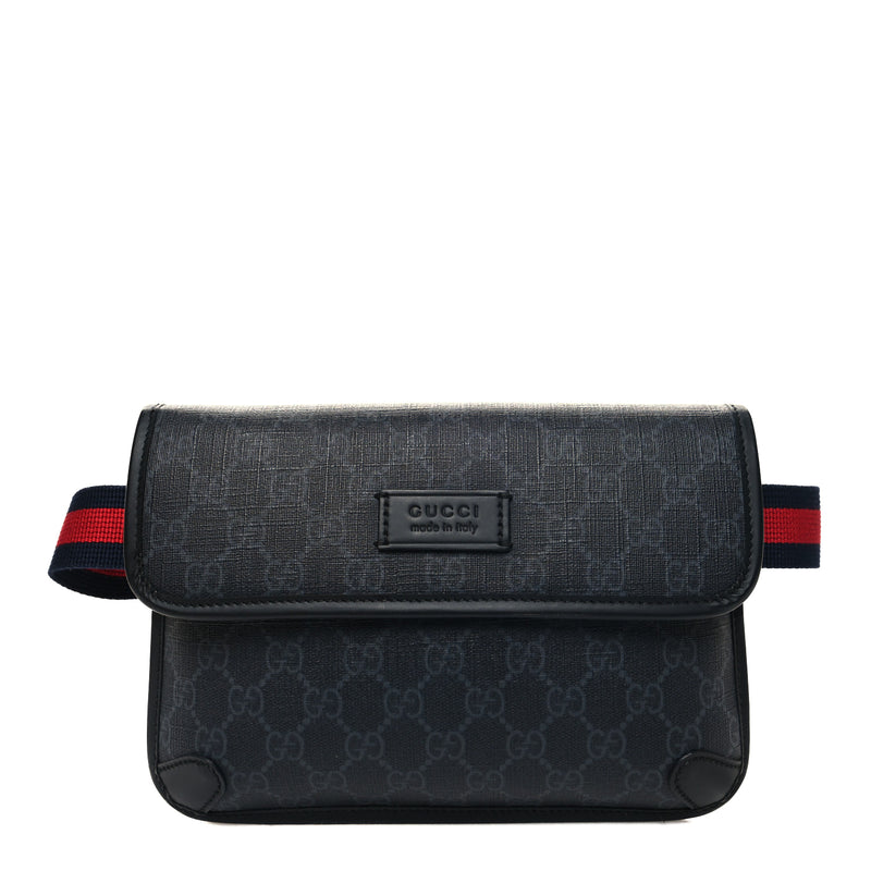  Gucci GG Supreme Monogram Web Slim Belt Bag Black Grey