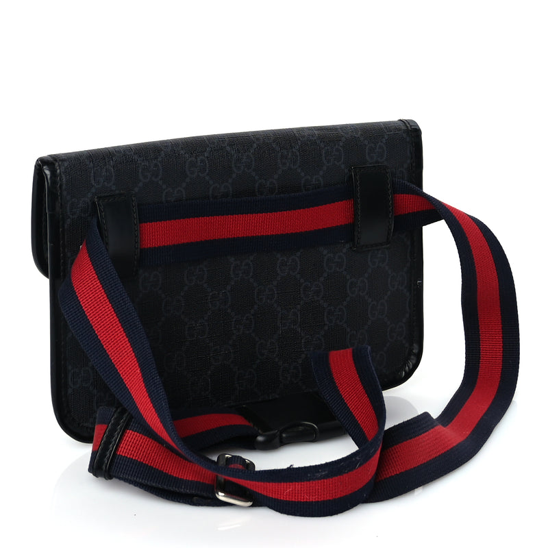  Gucci GG Supreme Monogram Web Slim Belt Bag Black Grey