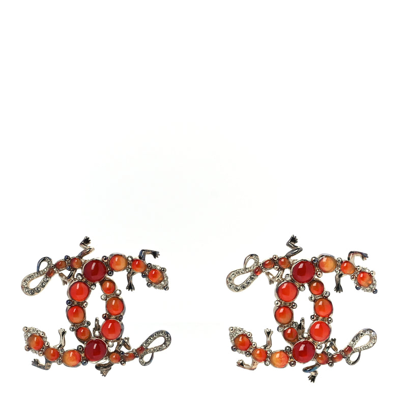  Chanel Crystal CC Gecko Clip On Earrings Gold