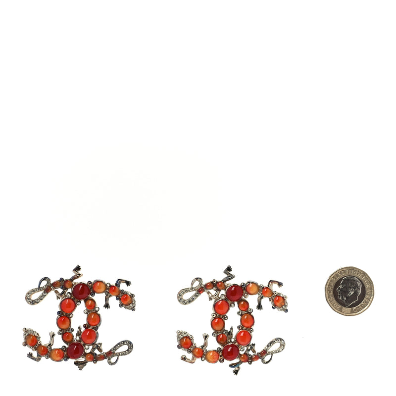  Chanel Crystal CC Gecko Clip On Earrings Gold