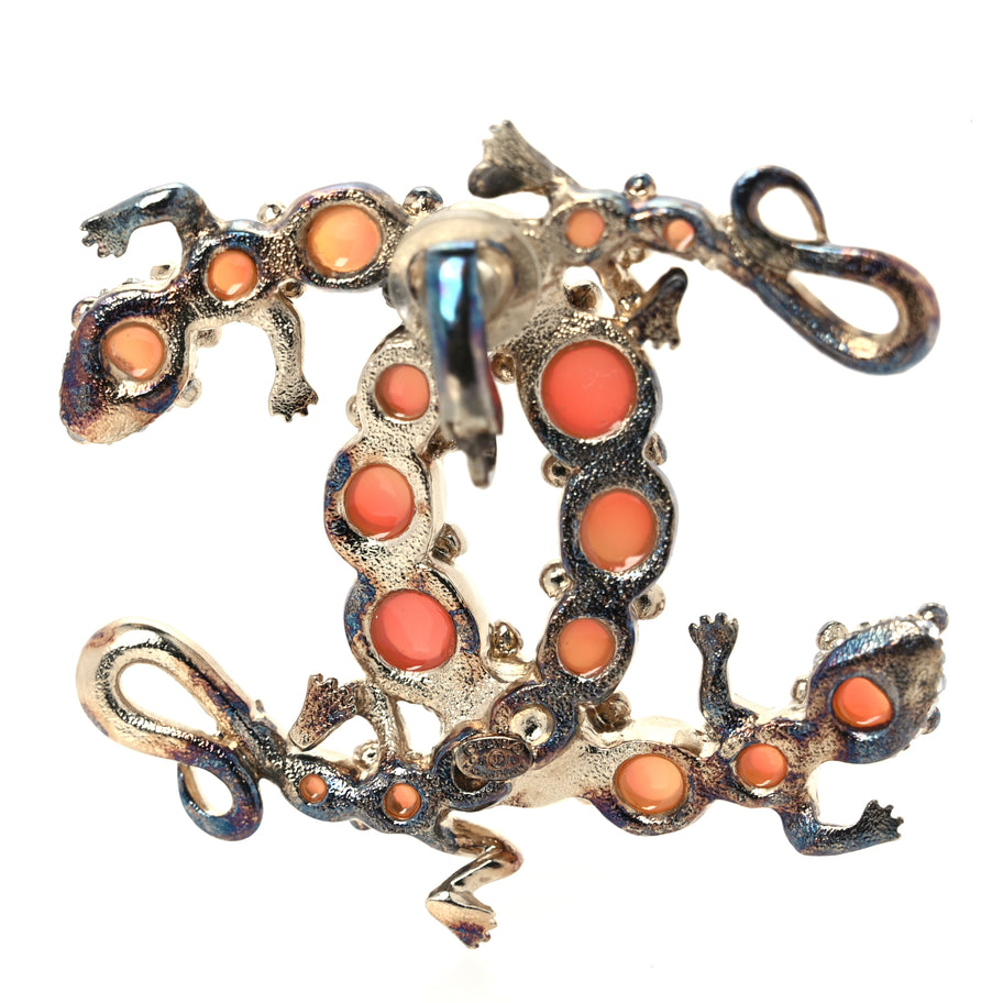 Chanel Crystal CC Gecko Clip On Earrings Gold Image 4