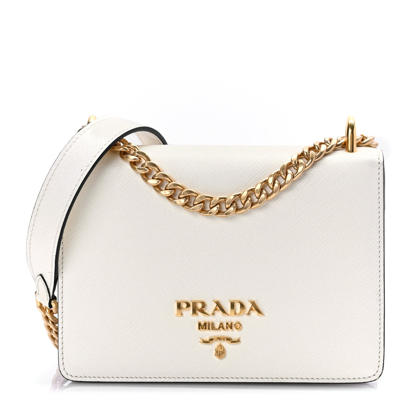  Prada Saffiano Chain Shoulder Bag  White