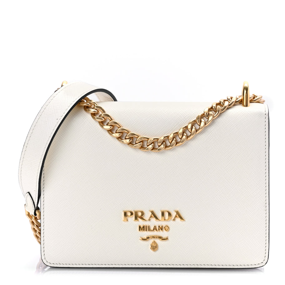 Prada Saffiano Chain Shoulder Bag  White Image 1