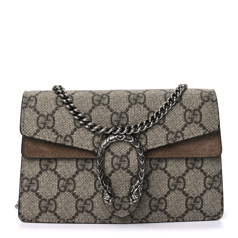  Gucci GG Supreme Monogram Super Mini Dionysus Shoulder Bag  Taupe