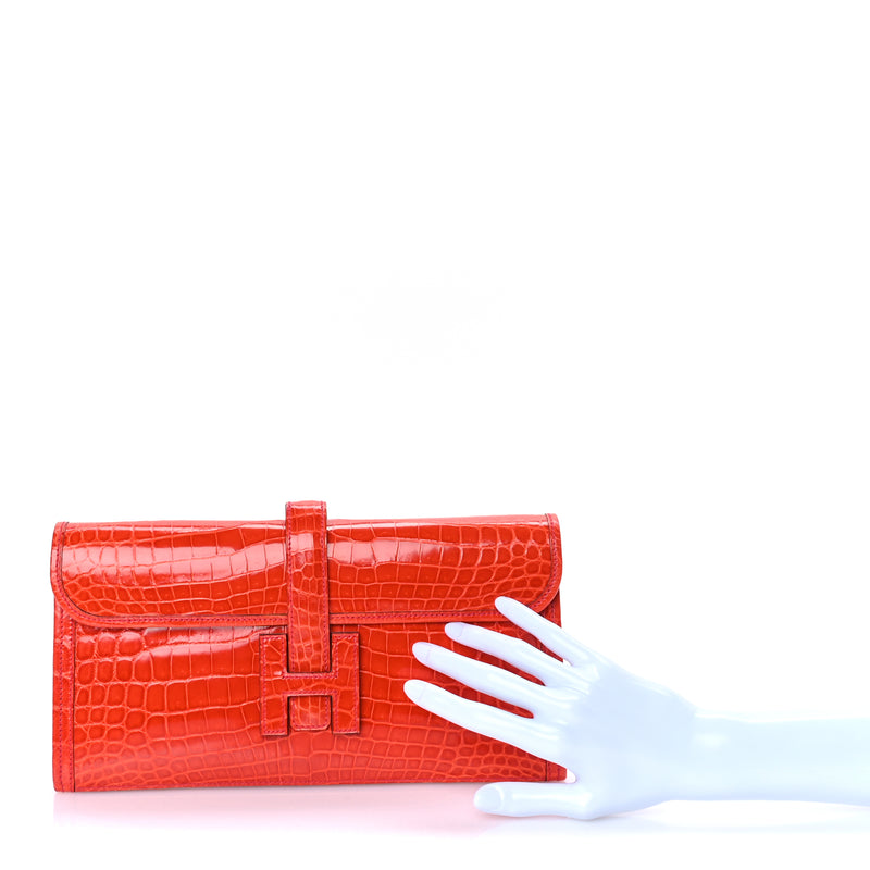  Hermes Shiny Niloticus Crocodile Jige Elan 29 Bougainvillea