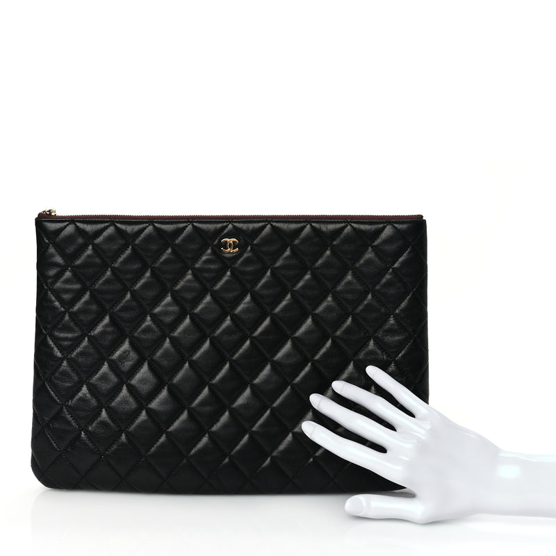  Chanel Lambskin Quilted Large Cosmetic Case Black