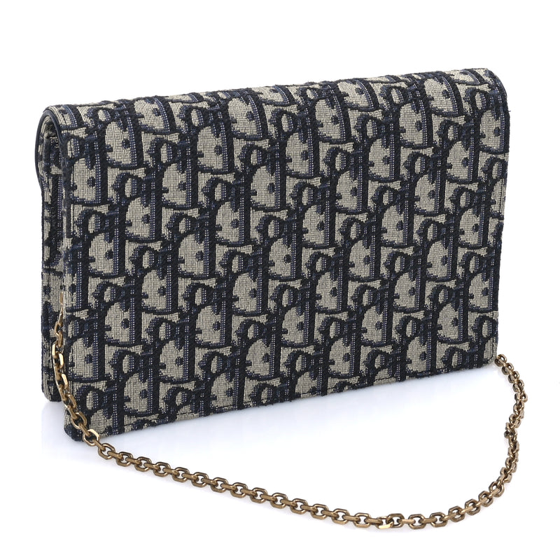  Christian Dior Oblique Saddle Chain Pouch  Blue