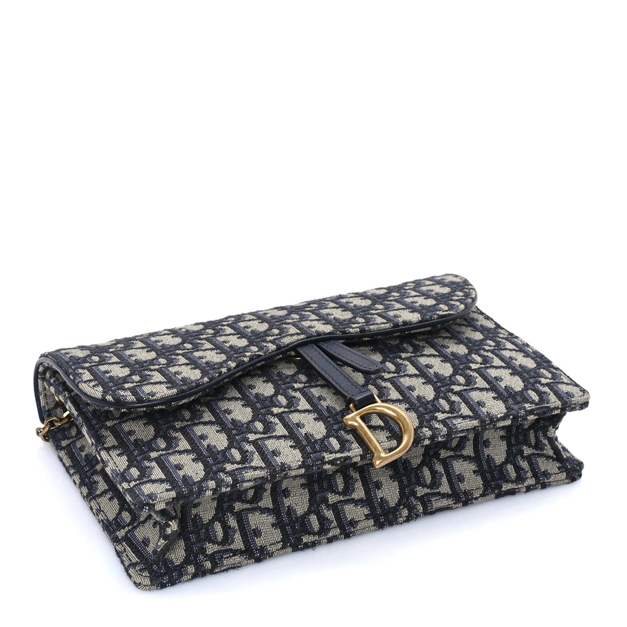 Christian Dior Oblique Saddle Chain Pouch  Blue Image 3