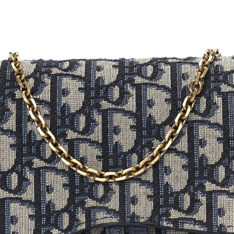 Christian Dior Oblique Saddle Chain Pouch  Blue Image 6