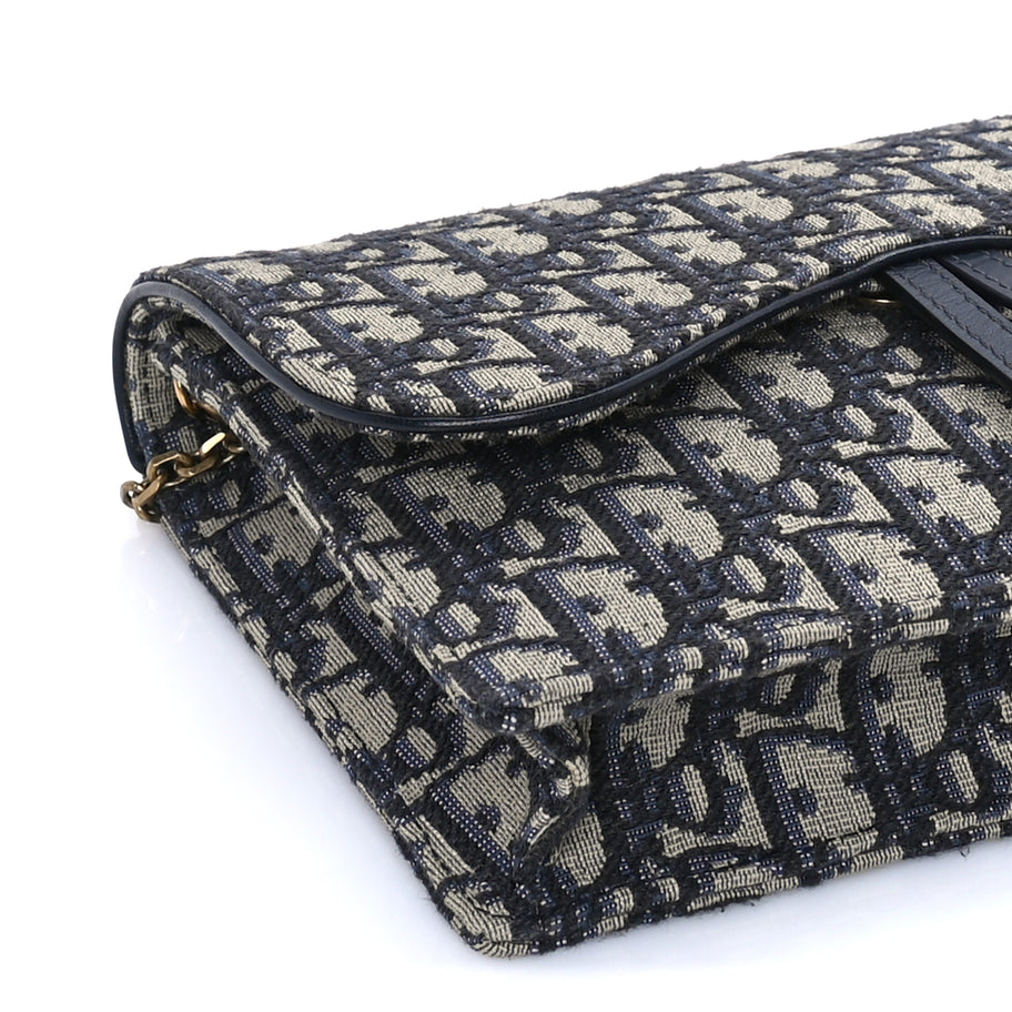 Christian Dior Oblique Saddle Chain Pouch  Blue Image 7