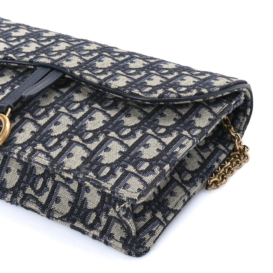 Christian Dior Oblique Saddle Chain Pouch  Blue Image 8