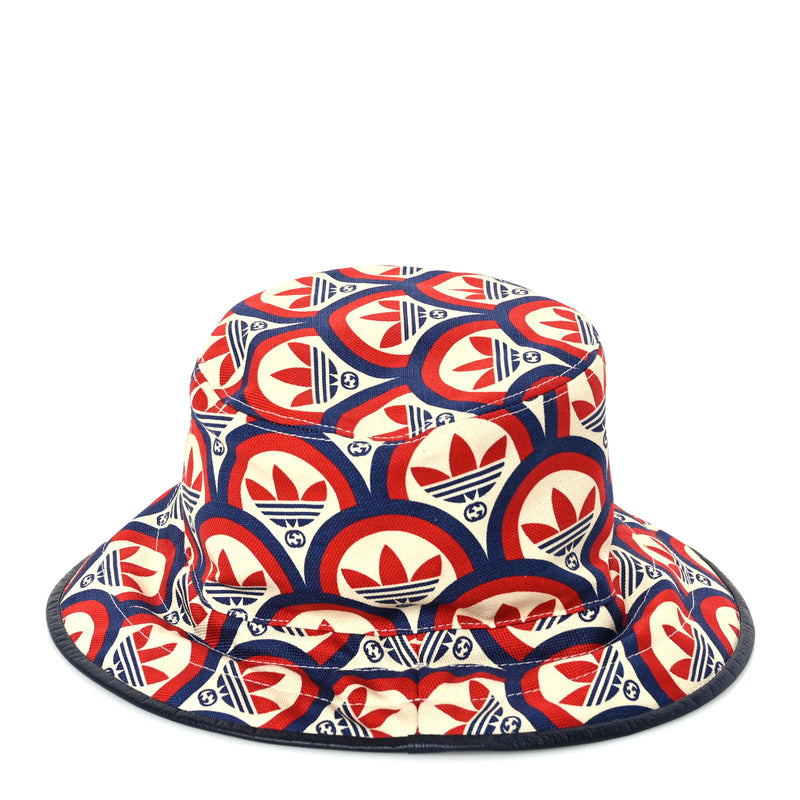  Gucci X ADIDAS Canvas Trefoil Interlocking G Bucket Hat M Red White Blue