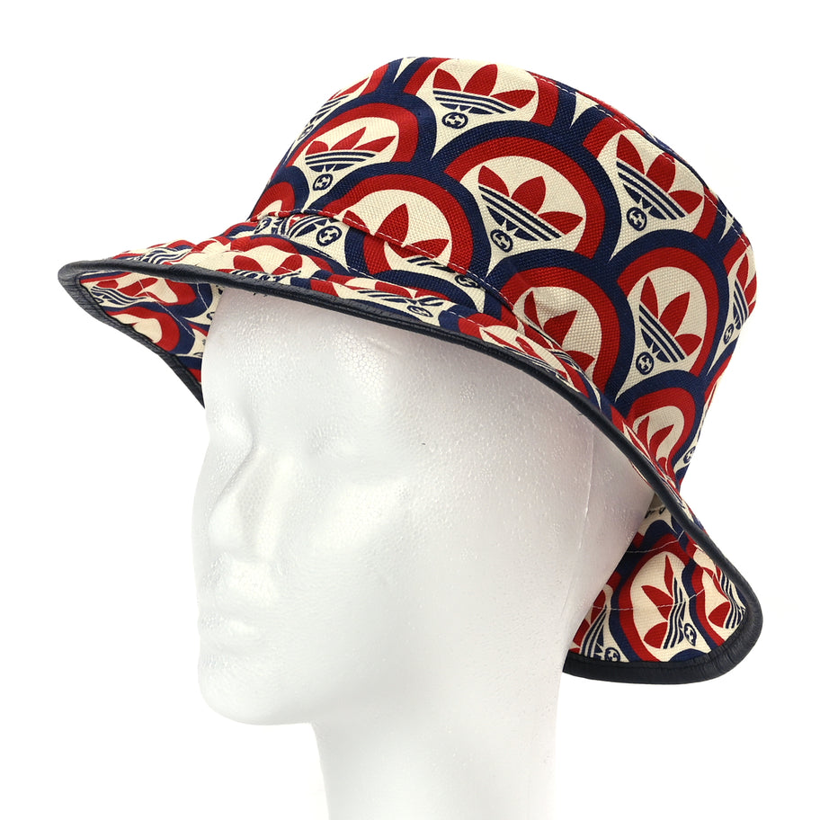 Gucci X ADIDAS Canvas Trefoil Interlocking G Bucket Hat M Red White Blue Image 2
