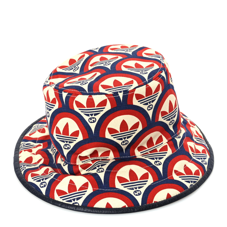 Gucci X ADIDAS Canvas Trefoil Interlocking G Bucket Hat M Red White Blue Image 4