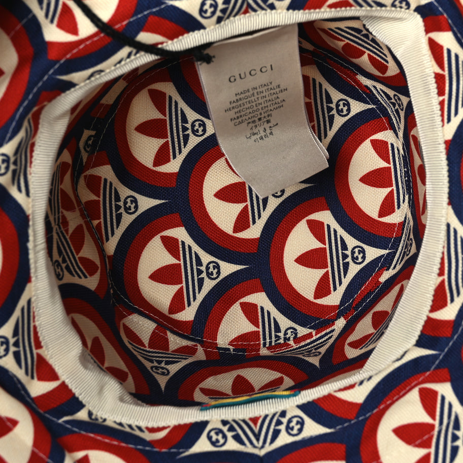Gucci X ADIDAS Canvas Trefoil Interlocking G Bucket Hat M Red White Blue Image 7