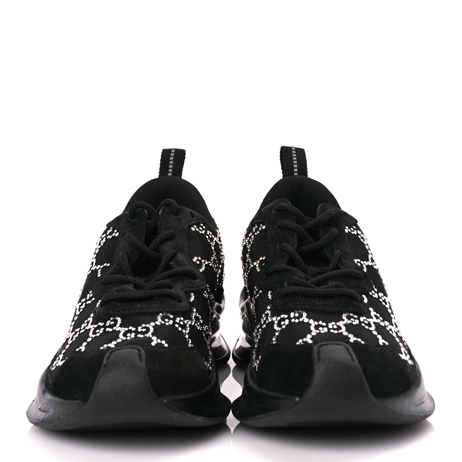 Gucci Mesh Crystal Suede GG Monogram Womens Gucci Run Sneakers 36 Black Silver Image 4