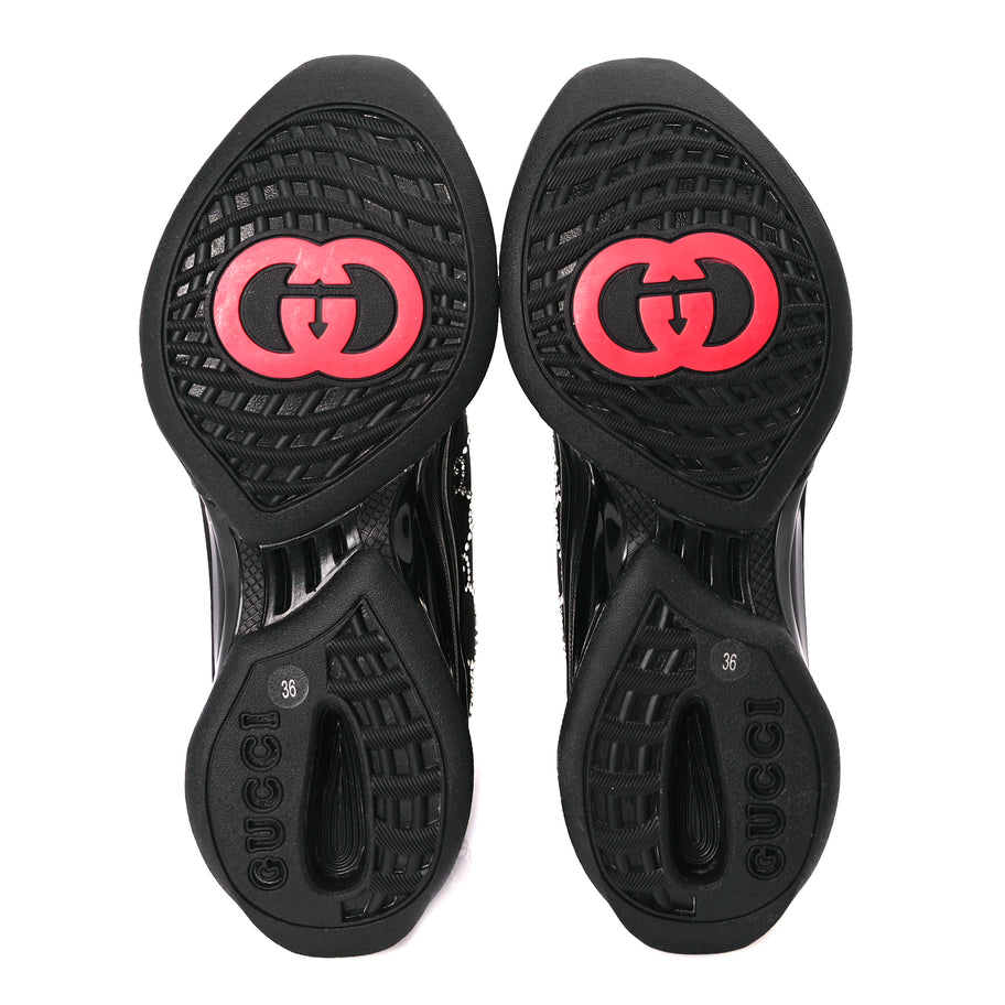 Gucci Mesh Crystal Suede GG Monogram Womens Gucci Run Sneakers 36 Black Silver Image 6