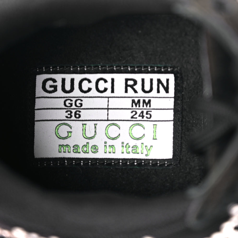 Gucci Mesh Crystal Suede GG Monogram Womens Gucci Run Sneakers 36 Black Silver Image 7