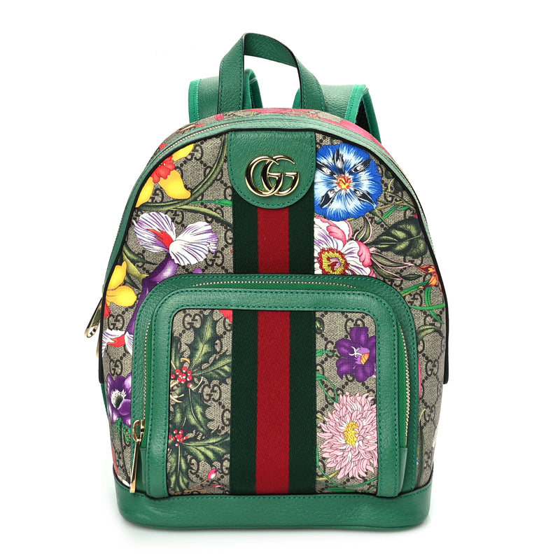 Gucci GG Supreme Monogram Flora Web Small Ophidia Day Backpack Green
