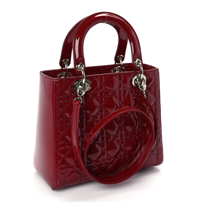 Christian Dior Patent Cannage Medium Lady Dior Red