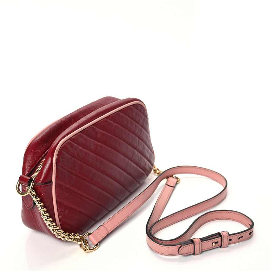 Gucci Azalea Calfskin Enamel Matelasse Diagonal Small Torchon GG Marmont Chain Shoulder Bag New Cherry Red Wild Rose Image 2