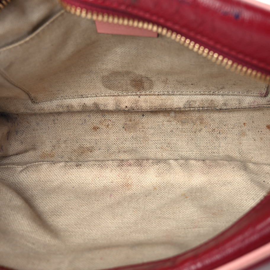 Gucci Azalea Calfskin Enamel Matelasse Diagonal Small Torchon GG Marmont Chain Shoulder Bag New Cherry Red Wild Rose Image 4