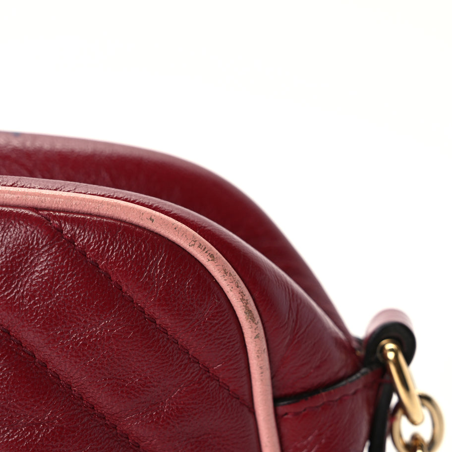 Gucci Azalea Calfskin Enamel Matelasse Diagonal Small Torchon GG Marmont Chain Shoulder Bag New Cherry Red Wild Rose Image 7