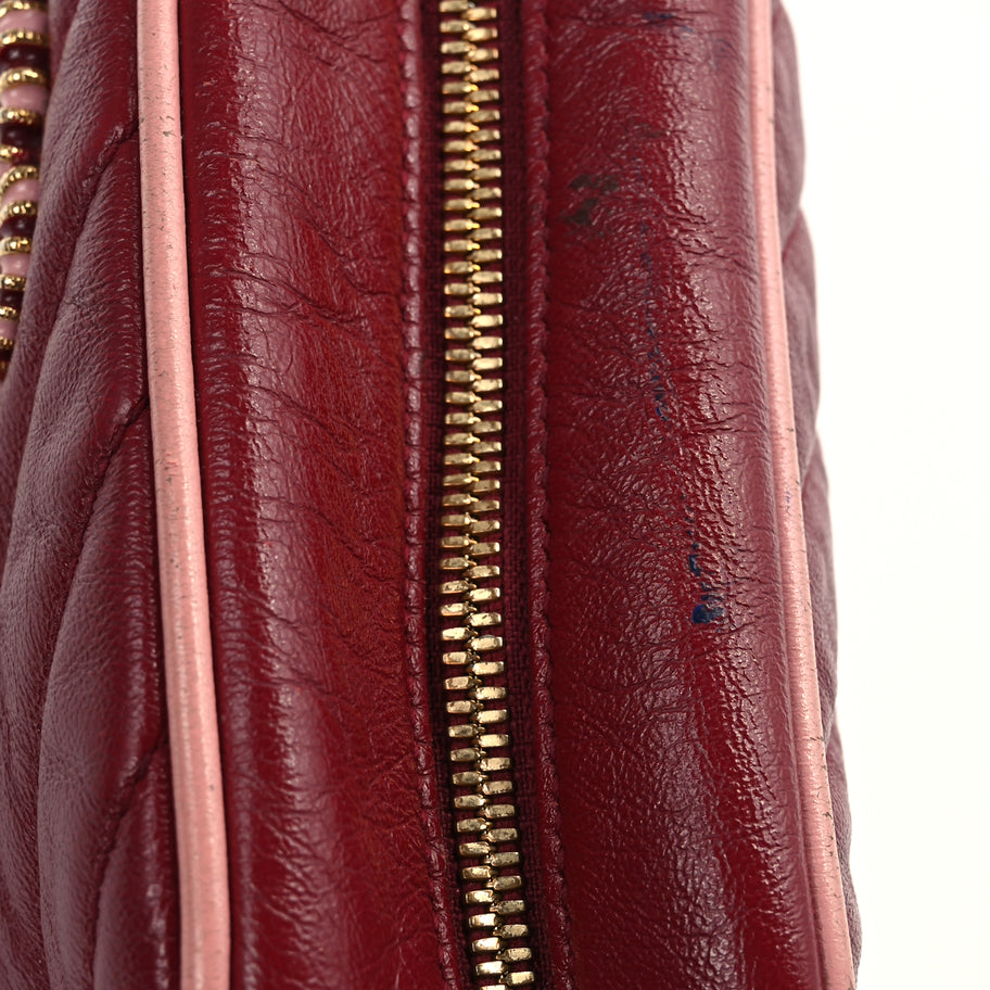 Gucci Azalea Calfskin Enamel Matelasse Diagonal Small Torchon GG Marmont Chain Shoulder Bag New Cherry Red Wild Rose Image 11