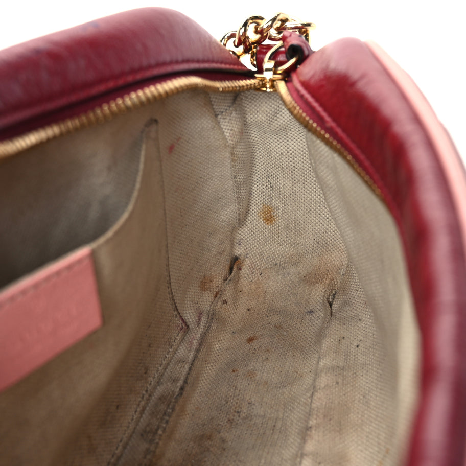 Gucci Azalea Calfskin Enamel Matelasse Diagonal Small Torchon GG Marmont Chain Shoulder Bag New Cherry Red Wild Rose Image 13