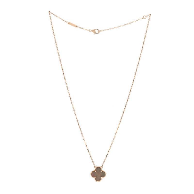  Van Cleef & Arpels 18K Rose Gold Gray Mother of Pearl Vintage Alhambra Pendant Necklace Grey