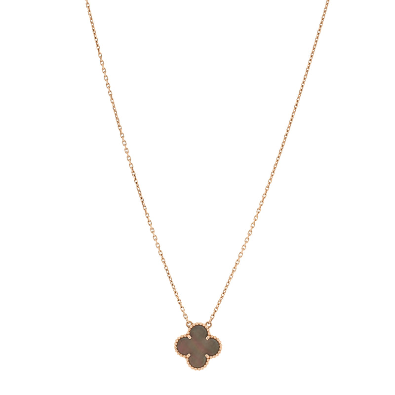  Van Cleef & Arpels 18K Rose Gold Gray Mother of Pearl Vintage Alhambra Pendant Necklace Grey