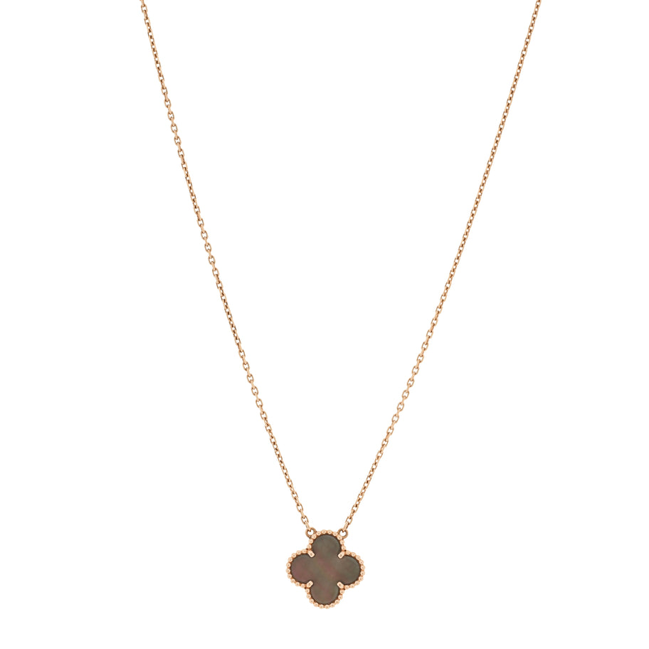 Van Cleef & Arpels 18K Rose Gold Gray Mother of Pearl Vintage Alhambra Pendant Necklace Grey Image 2